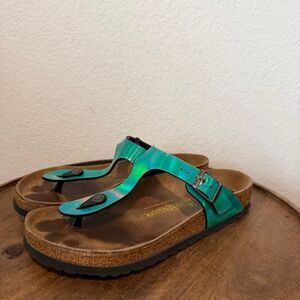 Birkenstock Turquoise Iridescent Metallic Gizeh Thong Sandals Women's Size 7